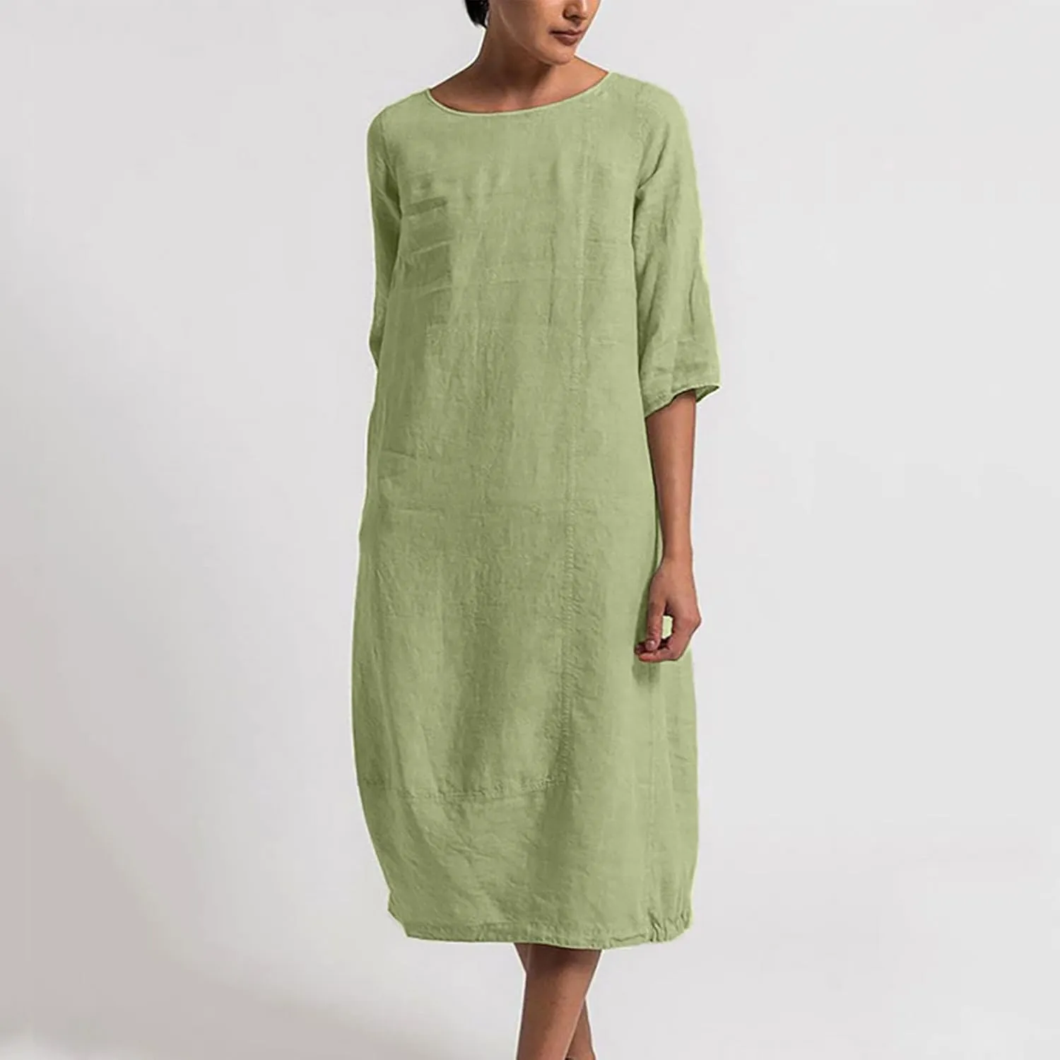 3/4 Sleeve Dress for Women Solid Loose Linen Dress Summer Maxi Dress Casual Holiday Dresses for Women