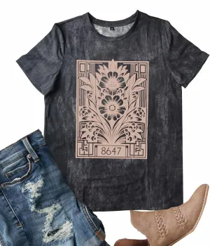 8647 Shirt for Women: Subtle Resist T-Shirt Flower Feminist Floral Funny Graphic Vintage Short Sleeve Boho Style Tee Tops