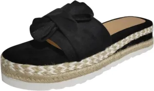 AMDBEL Summer Sandals for Women 2024 Trendy Low Wedge Platform Sandals with Bow Casual Peep Toe Espadrilles Flat Beach Sandal