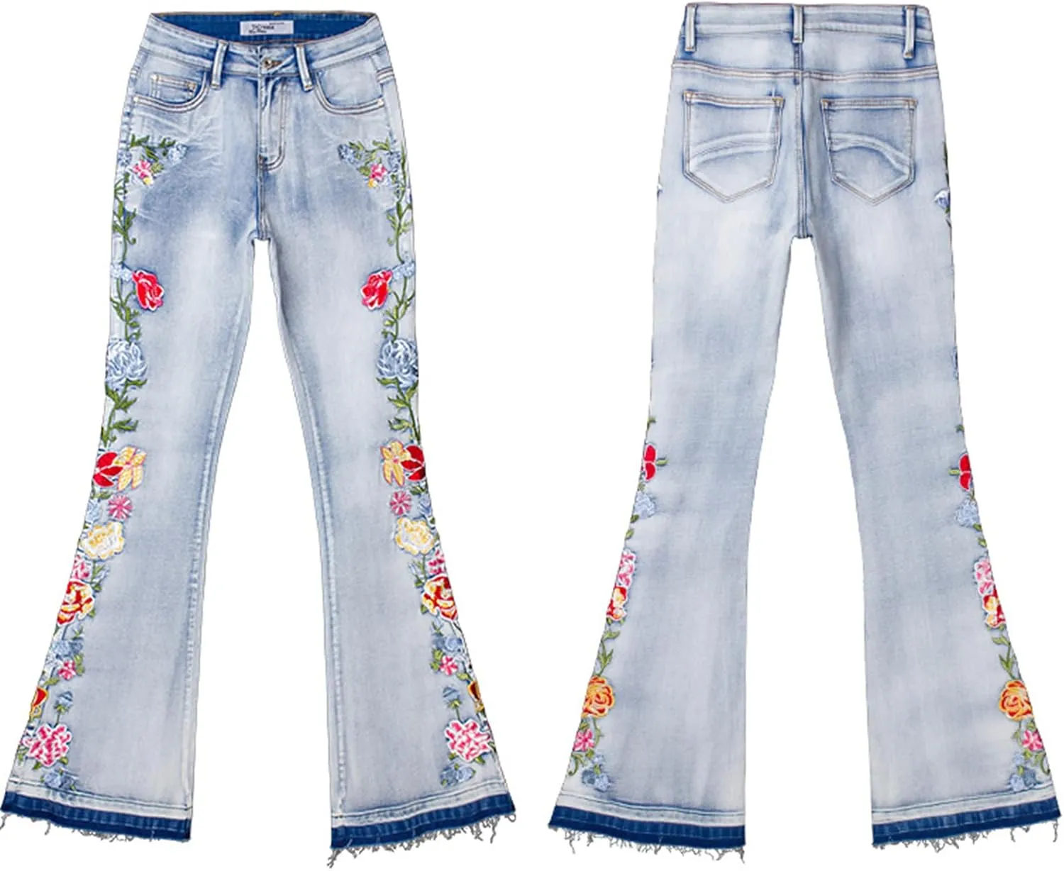Andongnywell Women's Embroidered High Waist Skinny Fit Cropped Denim Pants Embroidery Jeans Trousers