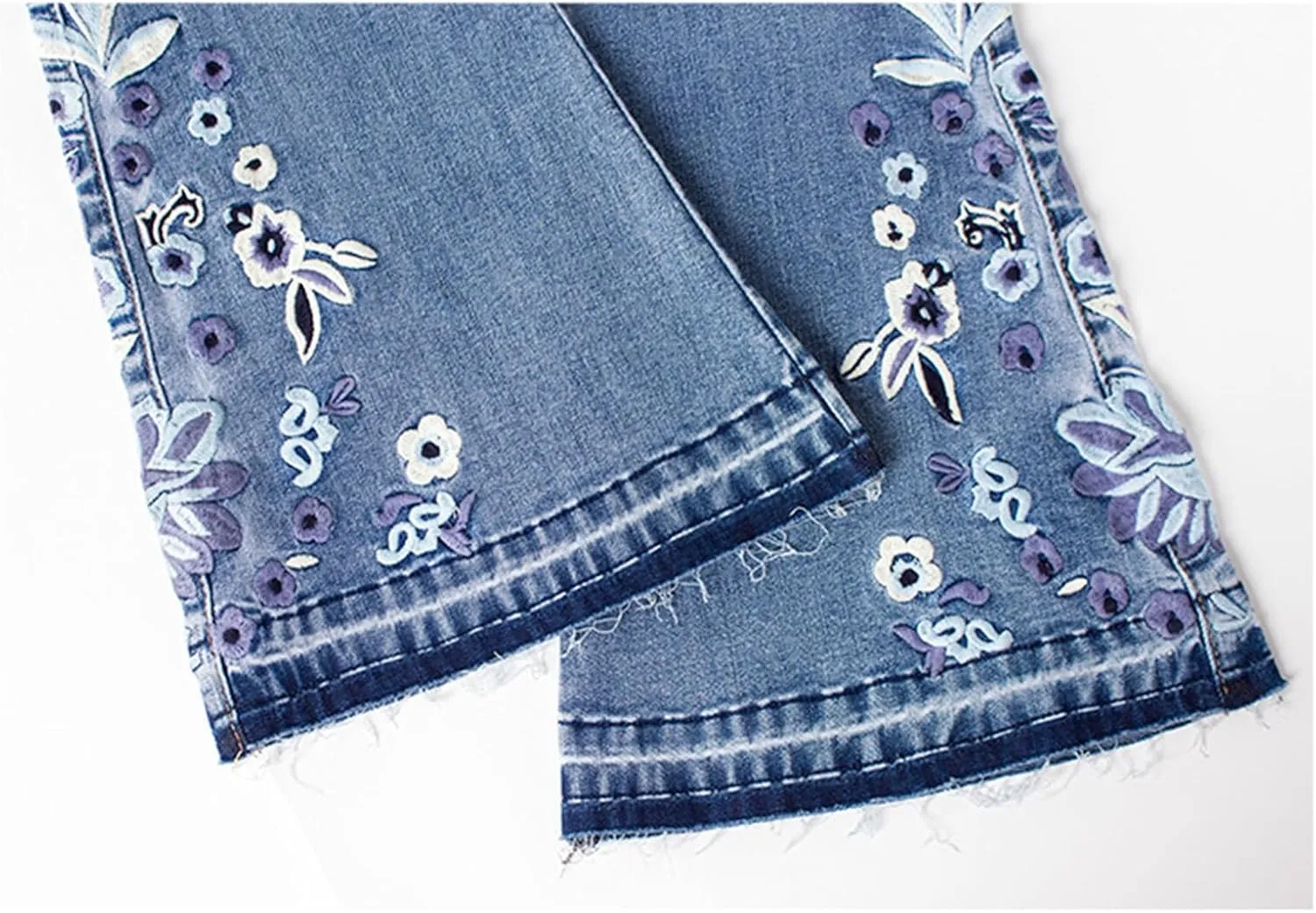 Andongnywell Women's Embroidered High Waist Skinny Fit Cropped Denim Pants Embroidery Jeans Trousers