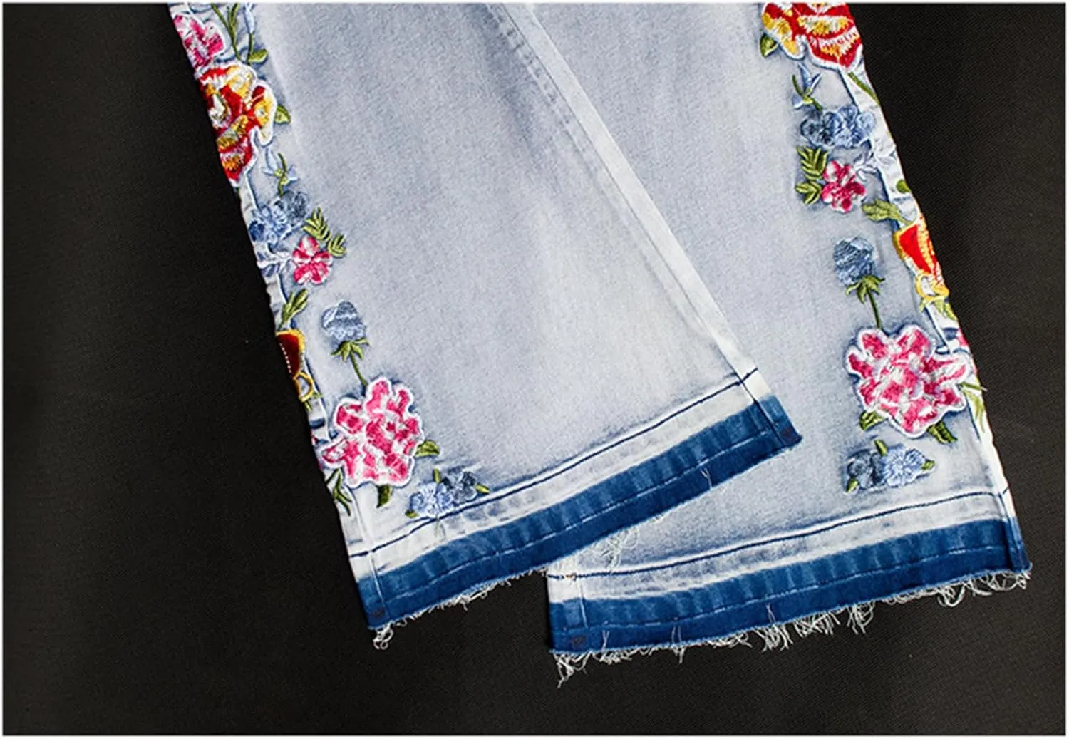 Andongnywell Women's Embroidered High Waist Skinny Fit Cropped Denim Pants Embroidery Jeans Trousers