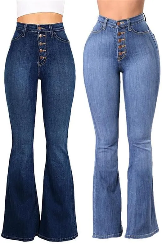Andongnywell Women's High Rise Slim Fit Stretch Bell Bottom Jeans Wide Leg Flare Denim Pants Trousers