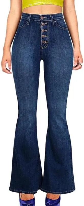 Andongnywell Women's High Rise Slim Fit Stretch Bell Bottom Jeans Wide Leg Flare Denim Pants Trousers