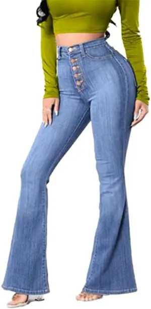 Andongnywell Women's High Rise Slim Fit Stretch Bell Bottom Jeans Wide Leg Flare Denim Pants Trousers