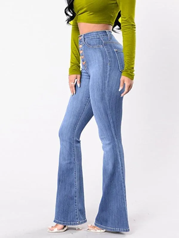 Andongnywell Women's High Rise Slim Fit Stretch Bell Bottom Jeans Wide Leg Flare Denim Pants Trousers