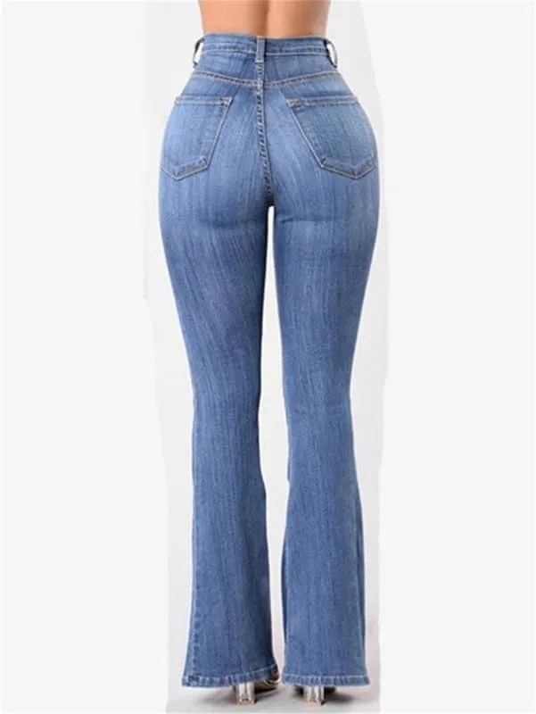 Andongnywell Women's High Rise Slim Fit Stretch Bell Bottom Jeans Wide Leg Flare Denim Pants Trousers