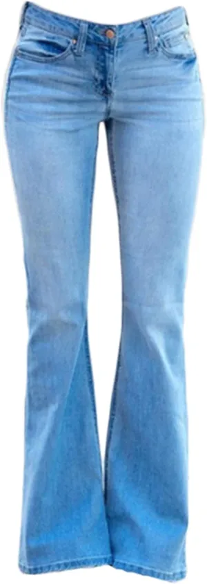 Andongnywell Women's Plus Size mid-Rise Wide Leg Flared Jeans Trousers Mid Waist Fitted Bell Bottom Denim Pants