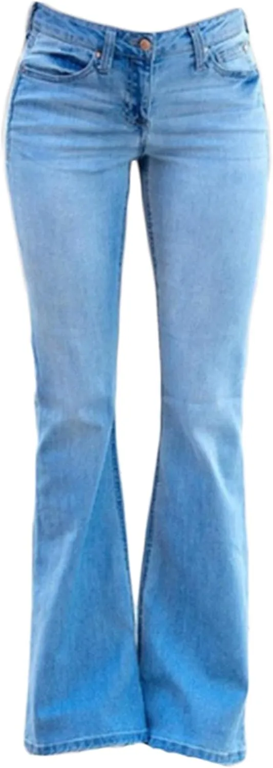 Andongnywell Women's Plus Size mid-Rise Wide Leg Flared Jeans Trousers Mid Waist Fitted Bell Bottom Denim Pants