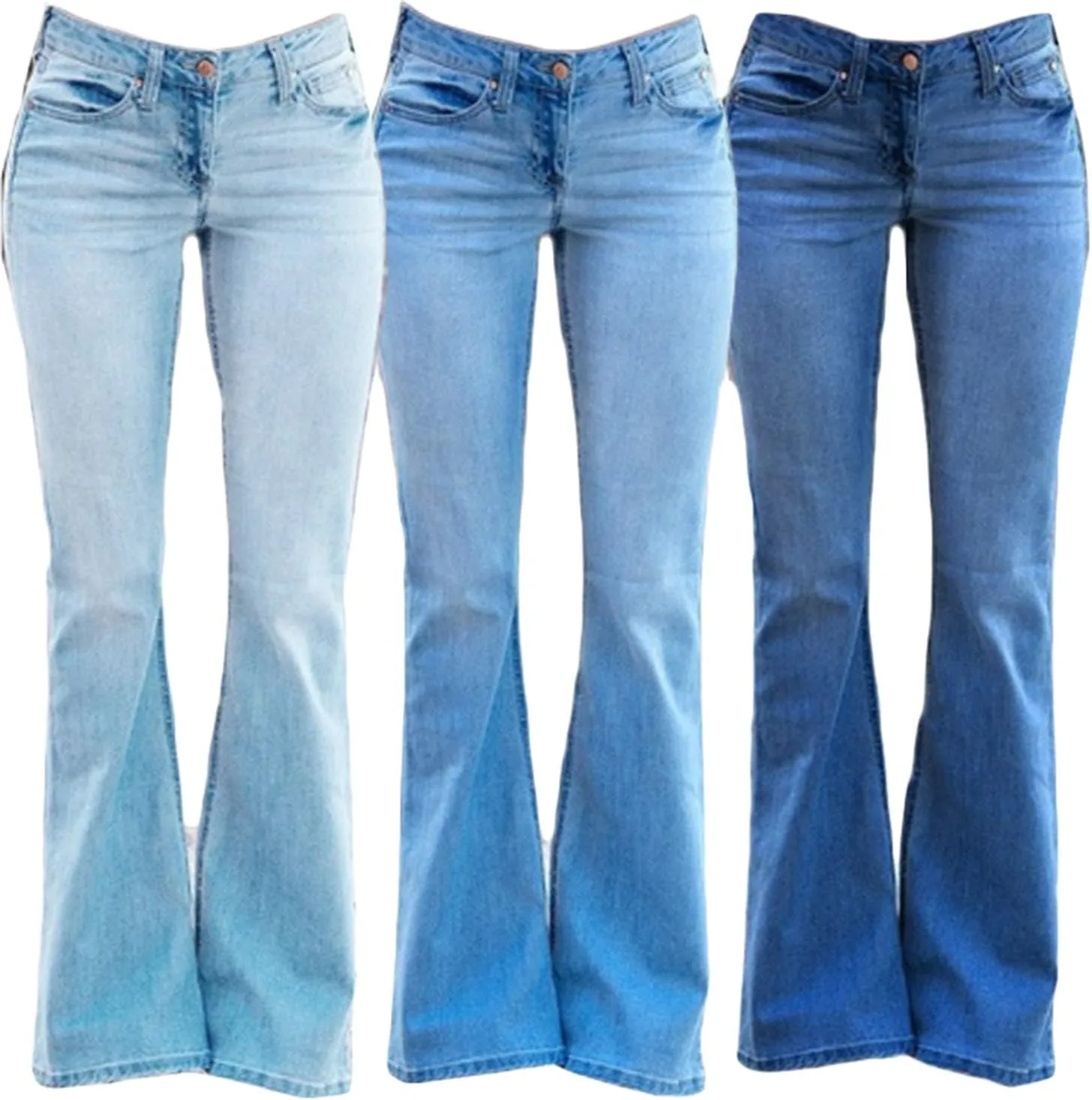 Andongnywell Women's Plus Size mid-Rise Wide Leg Flared Jeans Trousers Mid Waist Fitted Bell Bottom Denim Pants