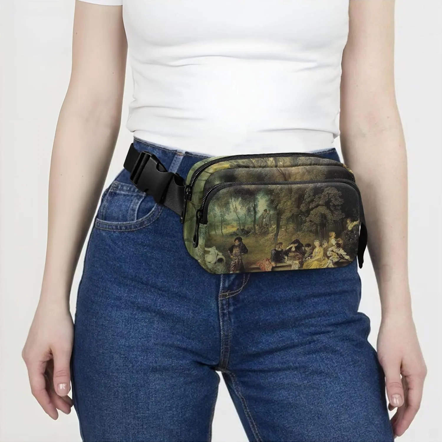 Antoine Watteau Artwork Painting Fanny Pack for Women Waterproof Large Hip Belt Bag Cute Waist Pack for Women