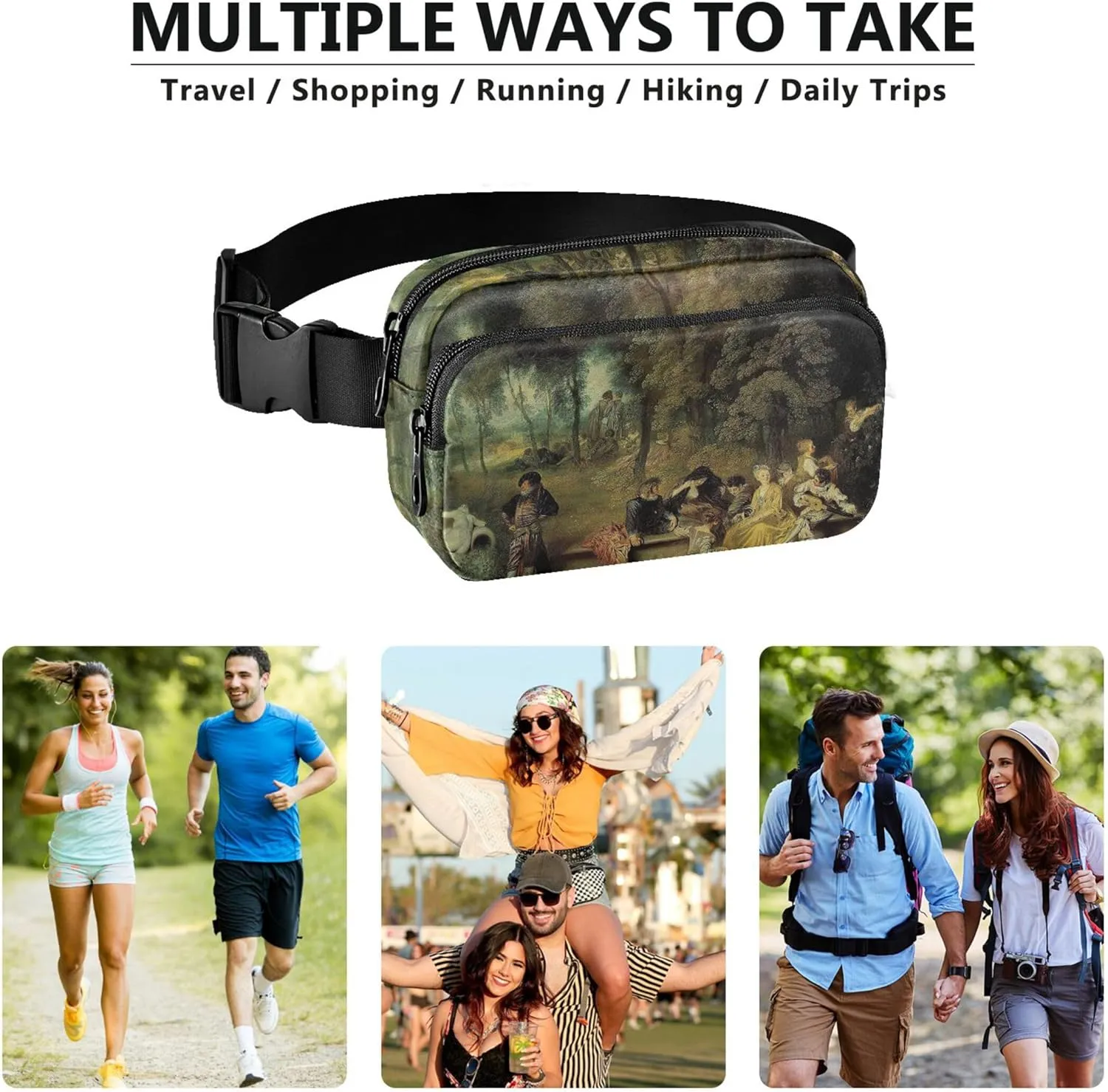 Antoine Watteau Artwork Painting Fanny Pack for Women Waterproof Large Hip Belt Bag Cute Waist Pack for Women