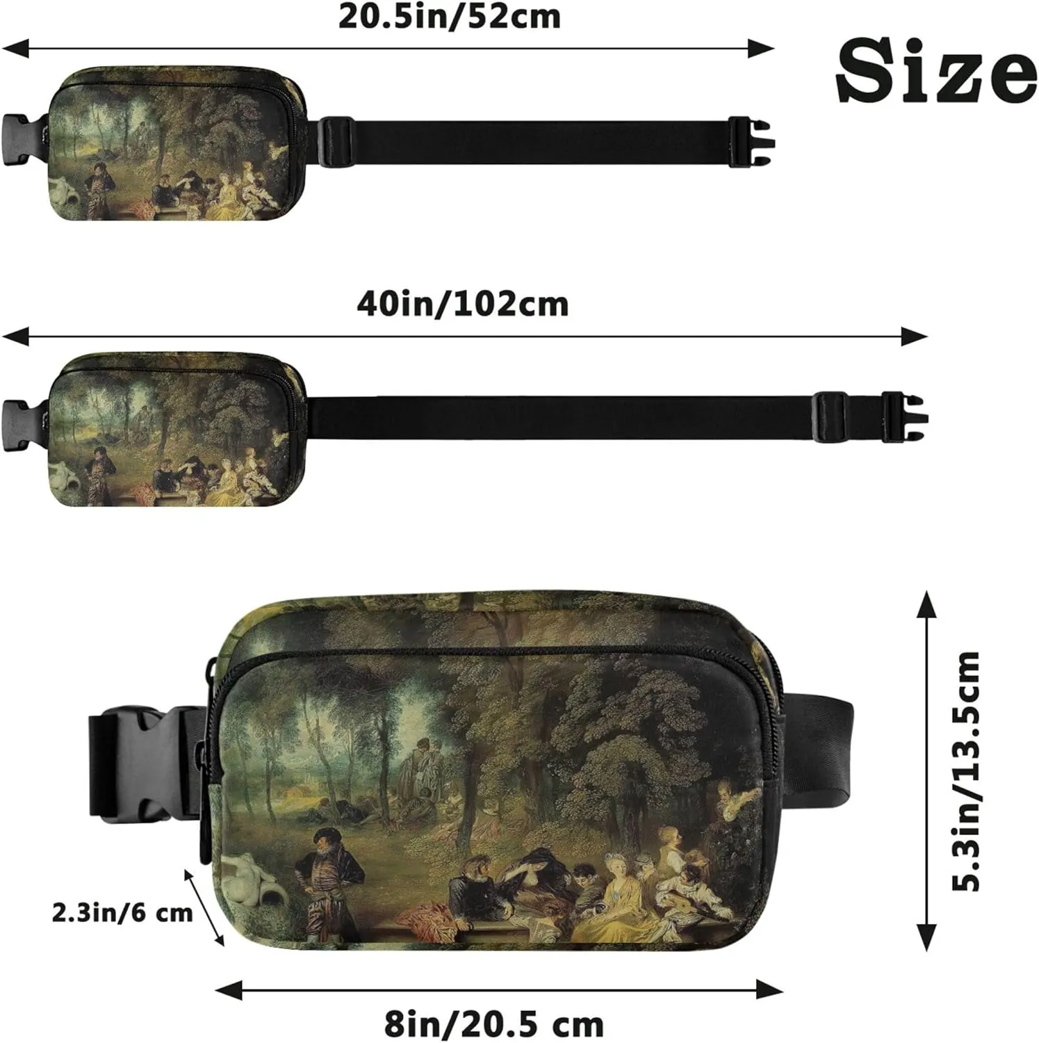 Antoine Watteau Artwork Painting Fanny Pack for Women Waterproof Large Hip Belt Bag Cute Waist Pack for Women