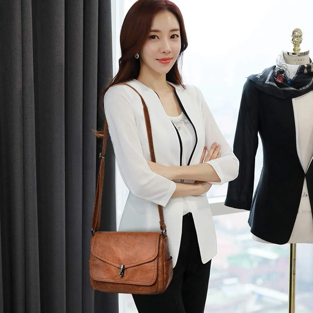 Artwell Fashion Crossbody Bag For Women PU Leather Small Purse Vintage Satchel Saddle Shoulder Bag