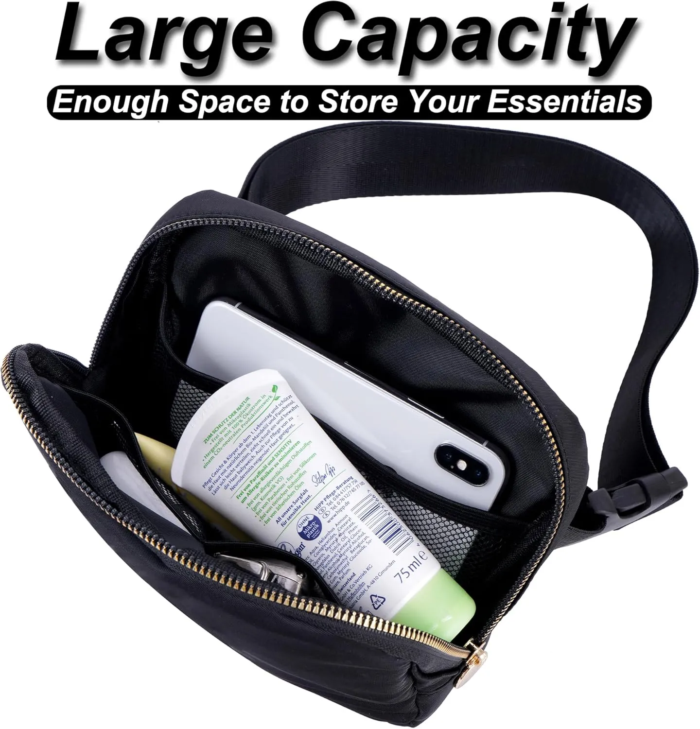 Belt Bag Crossbody Bags for Girls Women - Gifts for 8 9 10 11 12 13 Year Old Girl - Teen Birthday Gifts - Small Waist Packs Trendy Kids Fanny Pack - Initial White S,Black Bag