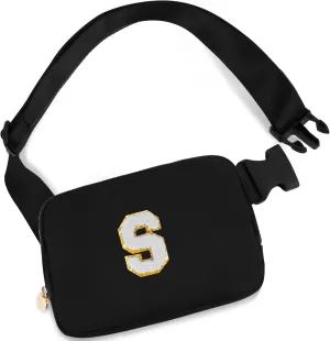 Belt Bag Crossbody Bags for Girls Women - Gifts for 8 9 10 11 12 13 Year Old Girl - Teen Birthday Gifts - Small Waist Packs Trendy Kids Fanny Pack - Initial White S,Black Bag