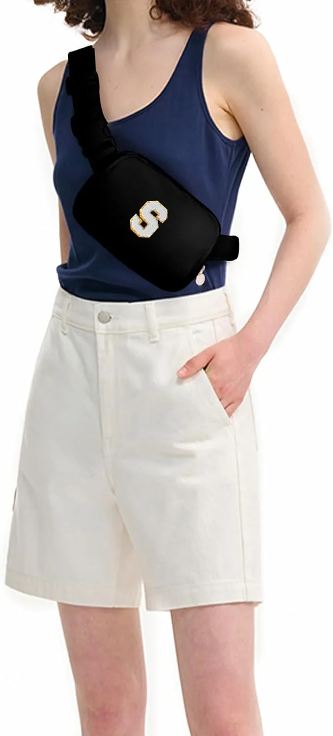 Belt Bag Crossbody Bags for Girls Women - Gifts for 8 9 10 11 12 13 Year Old Girl - Teen Birthday Gifts - Small Waist Packs Trendy Kids Fanny Pack - Initial White S,Black Bag