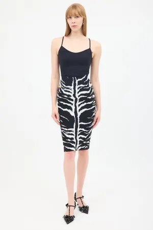 Black & White Printed Jacquard Cutout Pencil Skirt