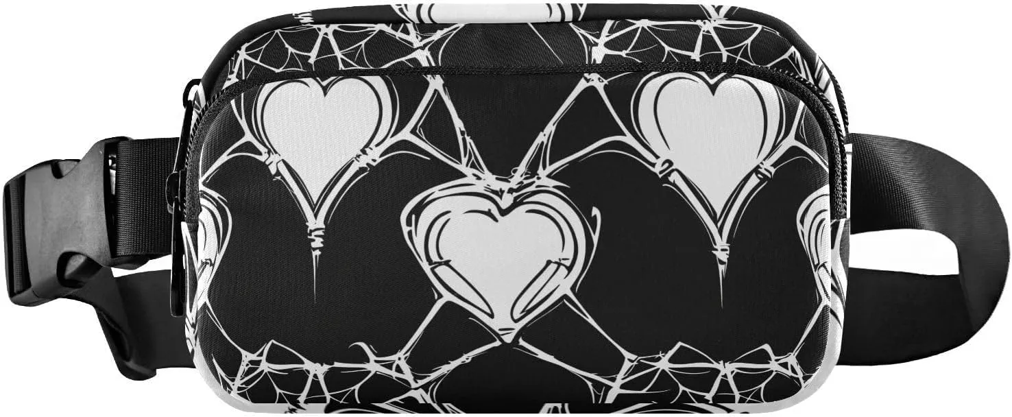 Bolaz Fanny Packs,Fashion Waist Pack Belt Bags for Women Men with Multi-Pockets Adjustable Belts, White Heart, Workout/Running/Yoga/Shopping/Hiking