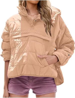 Borniu Women's Quilted Pullover Puffer Jacket Packable Hooded Oversize Winter Coat Tops Lightweight Down Jacket Outerwear