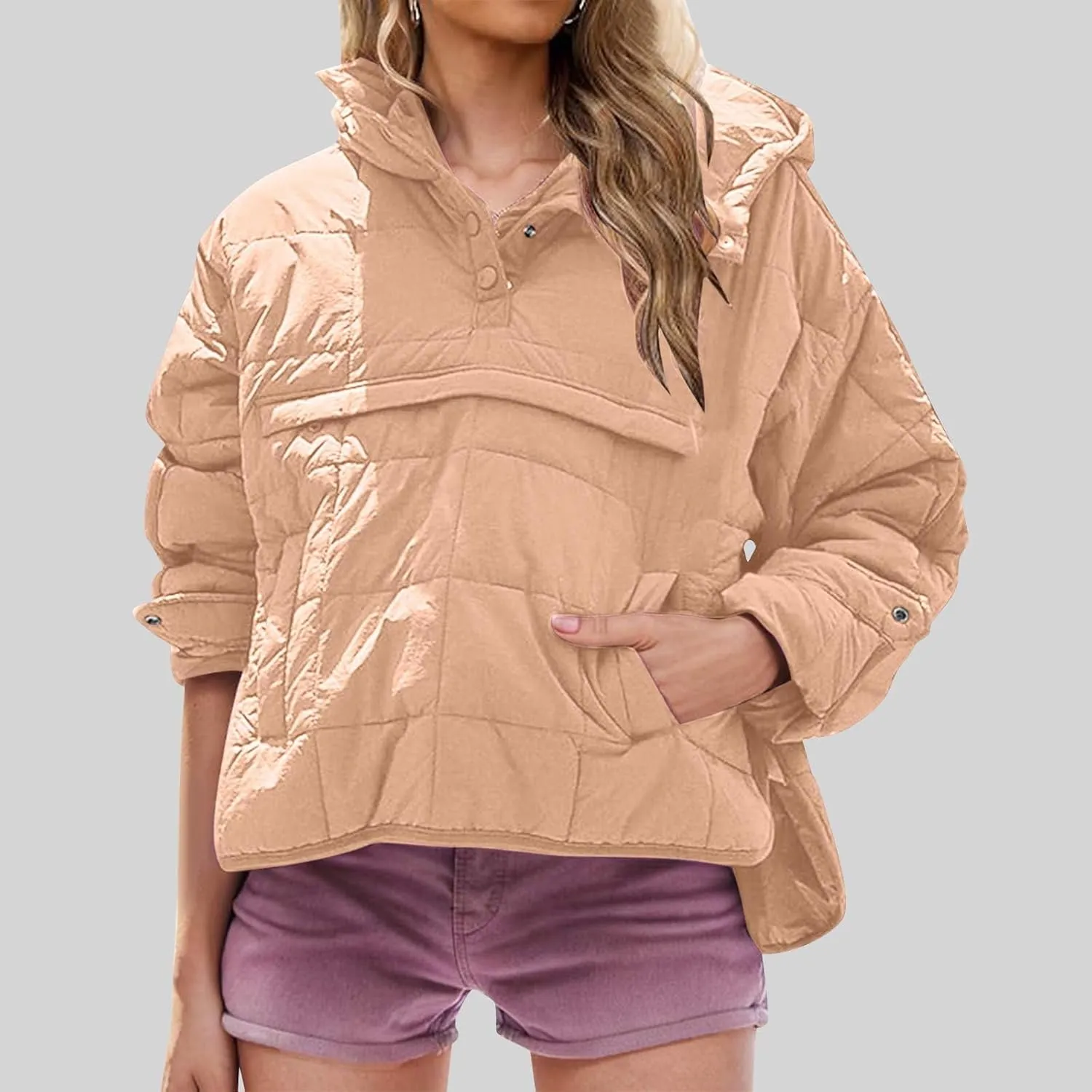 Borniu Women's Quilted Pullover Puffer Jacket Packable Hooded Oversize Winter Coat Tops Lightweight Down Jacket Outerwear