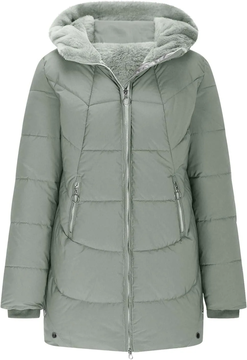 Borniu Women's Warm Winter Puffer Coat Thicken Fleece Lined Down Jacket Quilted Puffer Jacket Hooded Outerwear