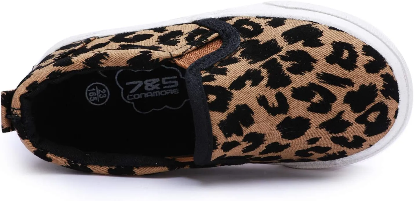 Boy's Girl's Canvas Sneakers Casual Leopard Print Slip-on Loafer Shoes FlatsToddler/Little Kid