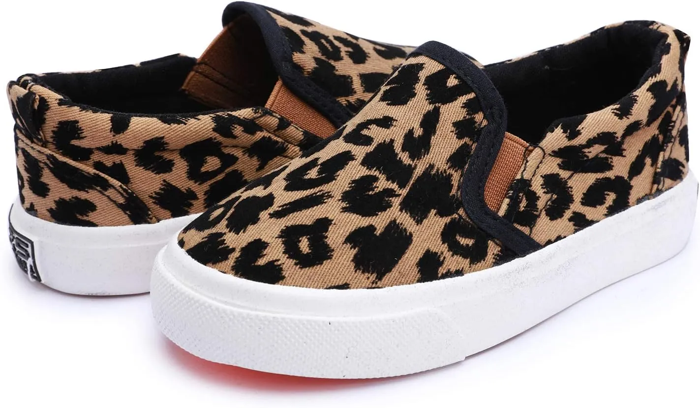 Boy's Girl's Canvas Sneakers Casual Leopard Print Slip-on Loafer Shoes FlatsToddler/Little Kid