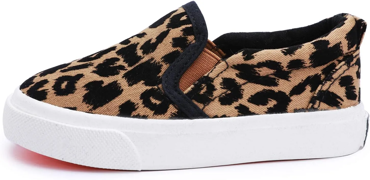 Boy's Girl's Canvas Sneakers Casual Leopard Print Slip-on Loafer Shoes FlatsToddler/Little Kid