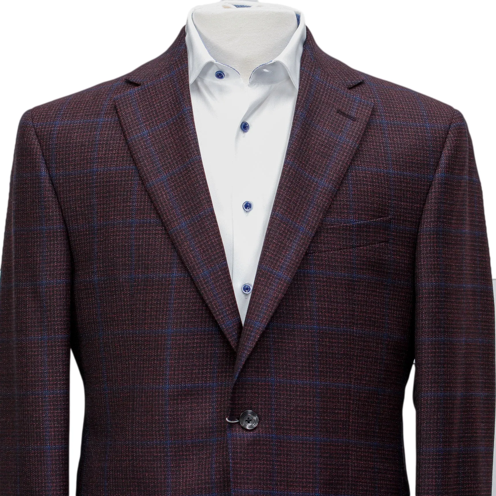 Burgundy with Blue Check Essence Modern Fit Sport Coat
