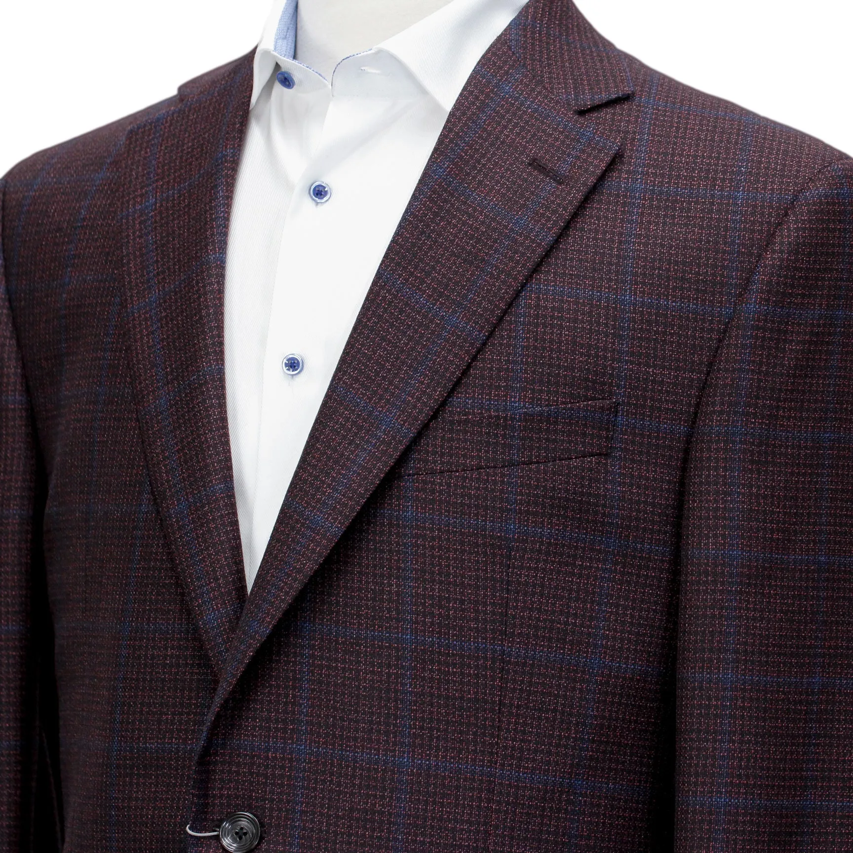 Burgundy with Blue Check Essence Modern Fit Sport Coat