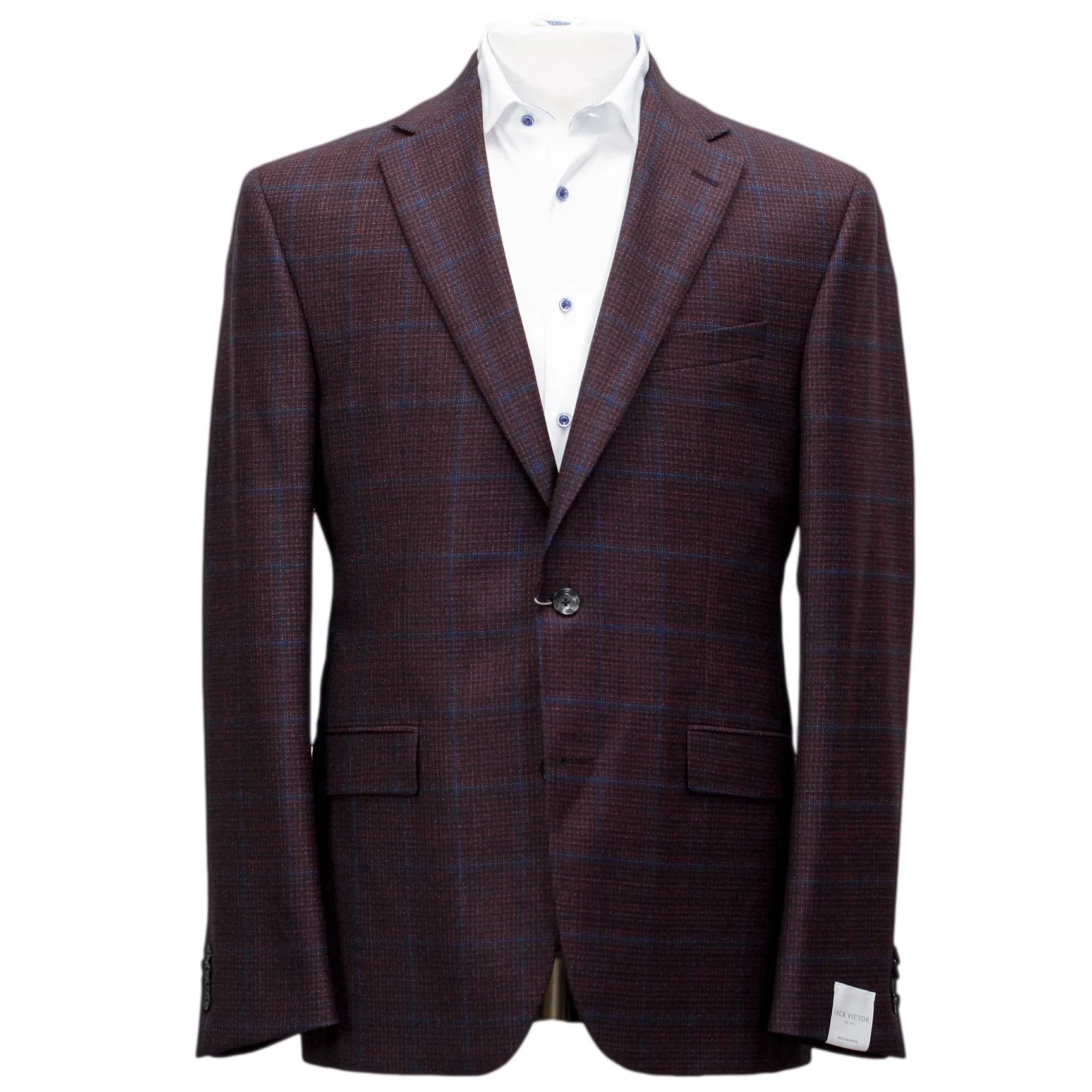 Burgundy with Blue Check Essence Modern Fit Sport Coat