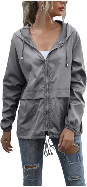 Canbebig Women's Raincoats Lightweight Zip Up Jackets Casual Hooded Jackets Waterproof Rain Jackets Windbreaker Jackets