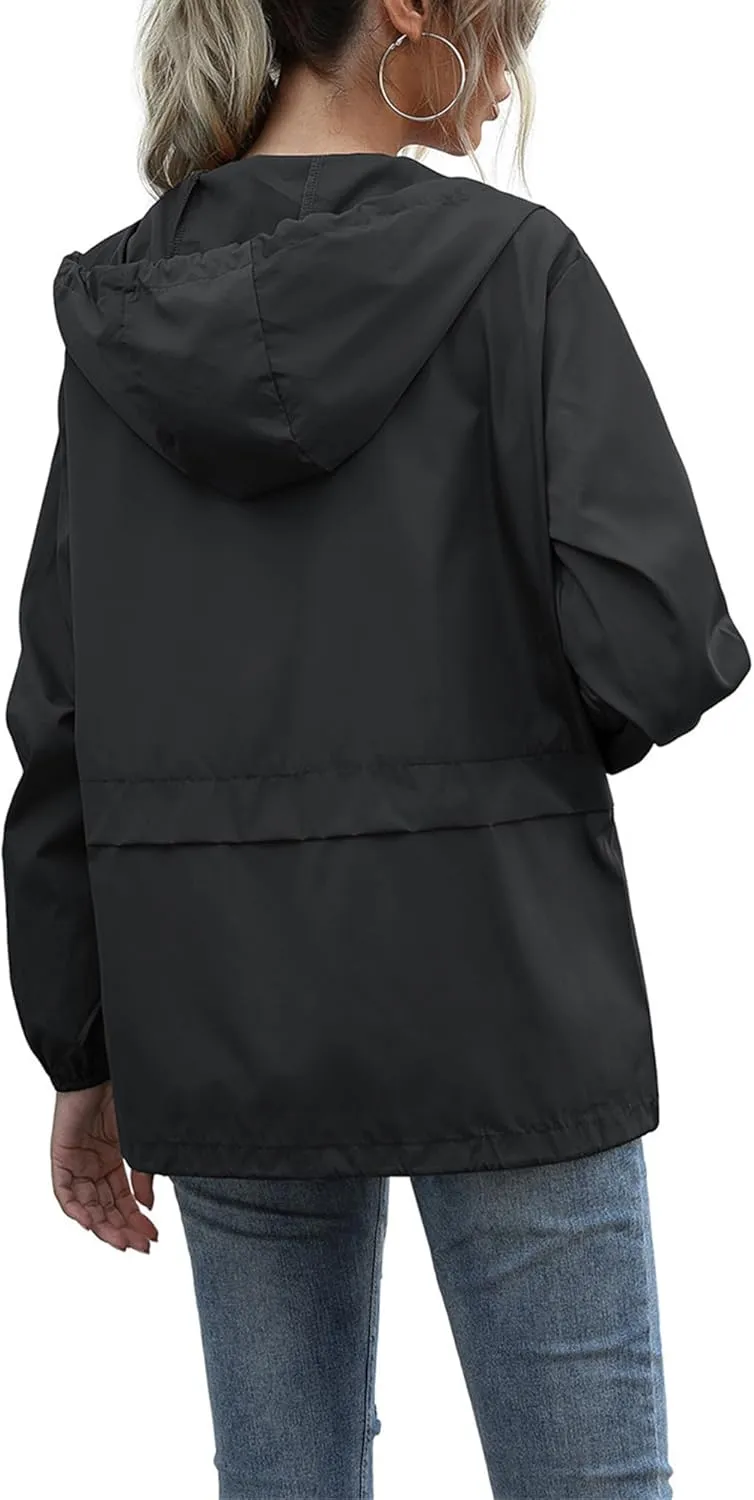 Canbebig Women's Raincoats Lightweight Zip Up Jackets Casual Hooded Jackets Waterproof Rain Jackets Windbreaker Jackets