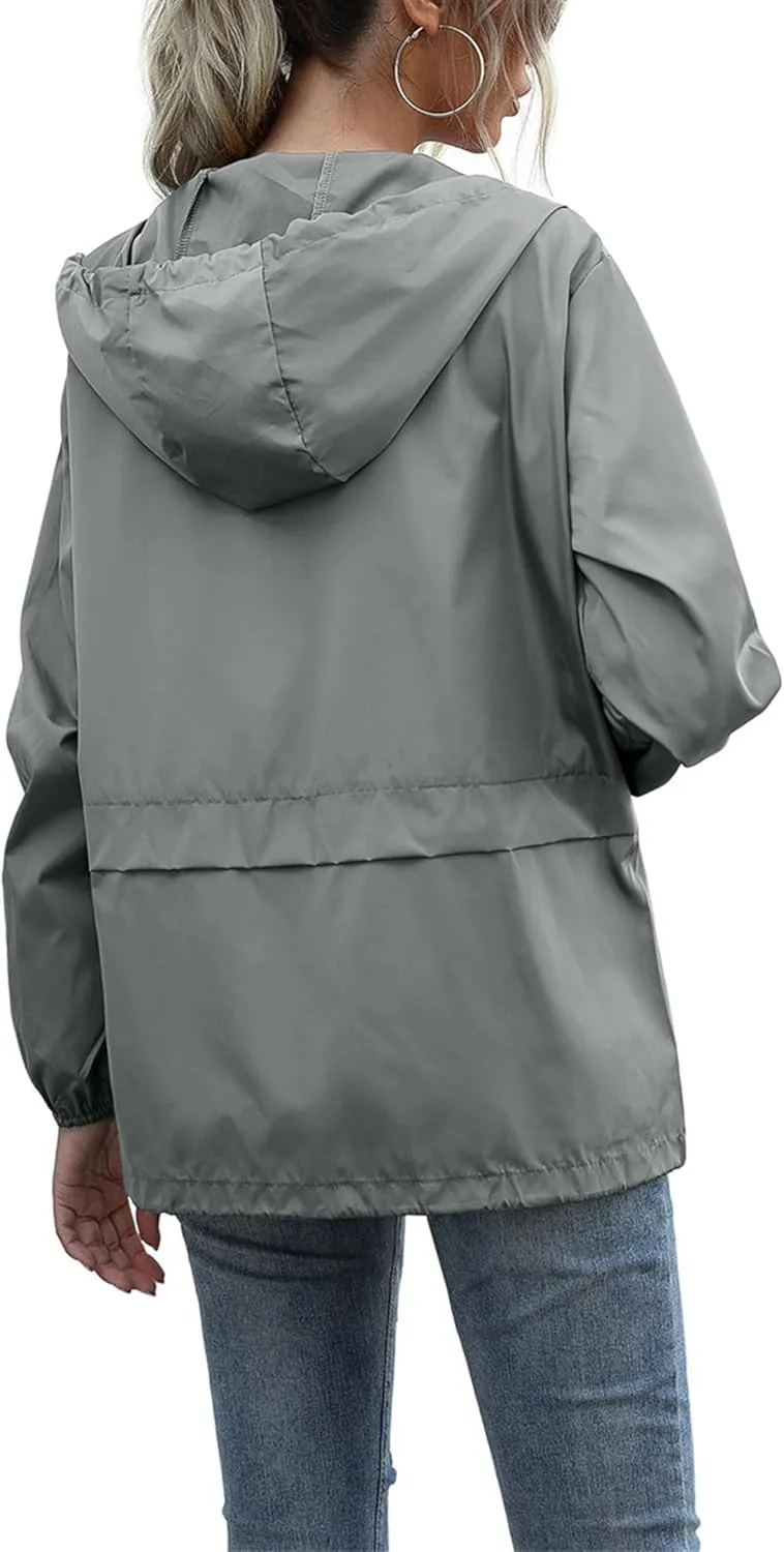 Canbebig Women's Raincoats Lightweight Zip Up Jackets Casual Hooded Jackets Waterproof Rain Jackets Windbreaker Jackets