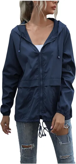 Canbebig Women's Raincoats Lightweight Zip Up Jackets Casual Hooded Jackets Waterproof Rain Jackets Windbreaker Jackets