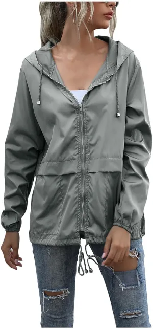 Canbebig Women's Raincoats Lightweight Zip Up Jackets Casual Hooded Jackets Waterproof Rain Jackets Windbreaker Jackets