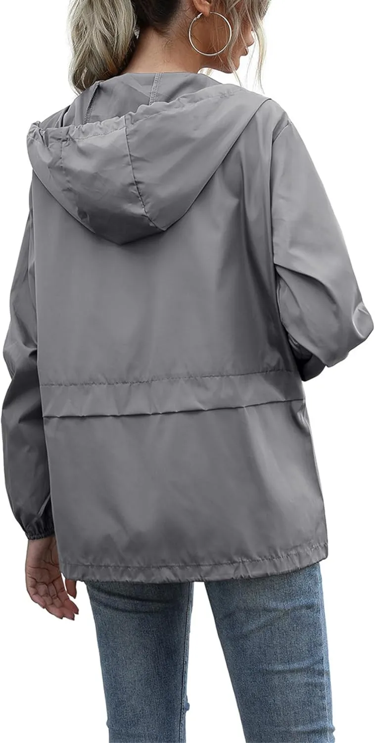 Canbebig Women's Raincoats Lightweight Zip Up Jackets Casual Hooded Jackets Waterproof Rain Jackets Windbreaker Jackets