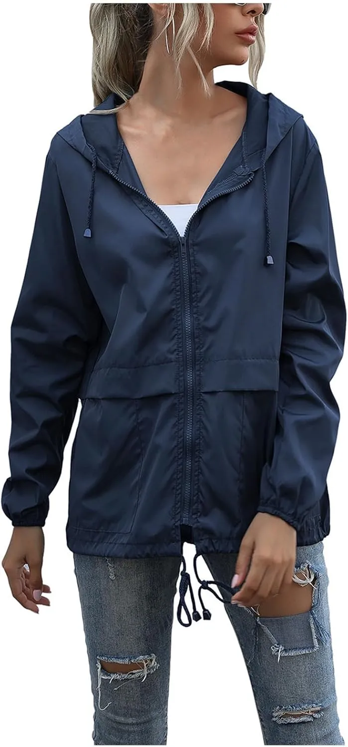 Canbebig Women's Raincoats Lightweight Zip Up Jackets Casual Hooded Jackets Waterproof Rain Jackets Windbreaker Jackets