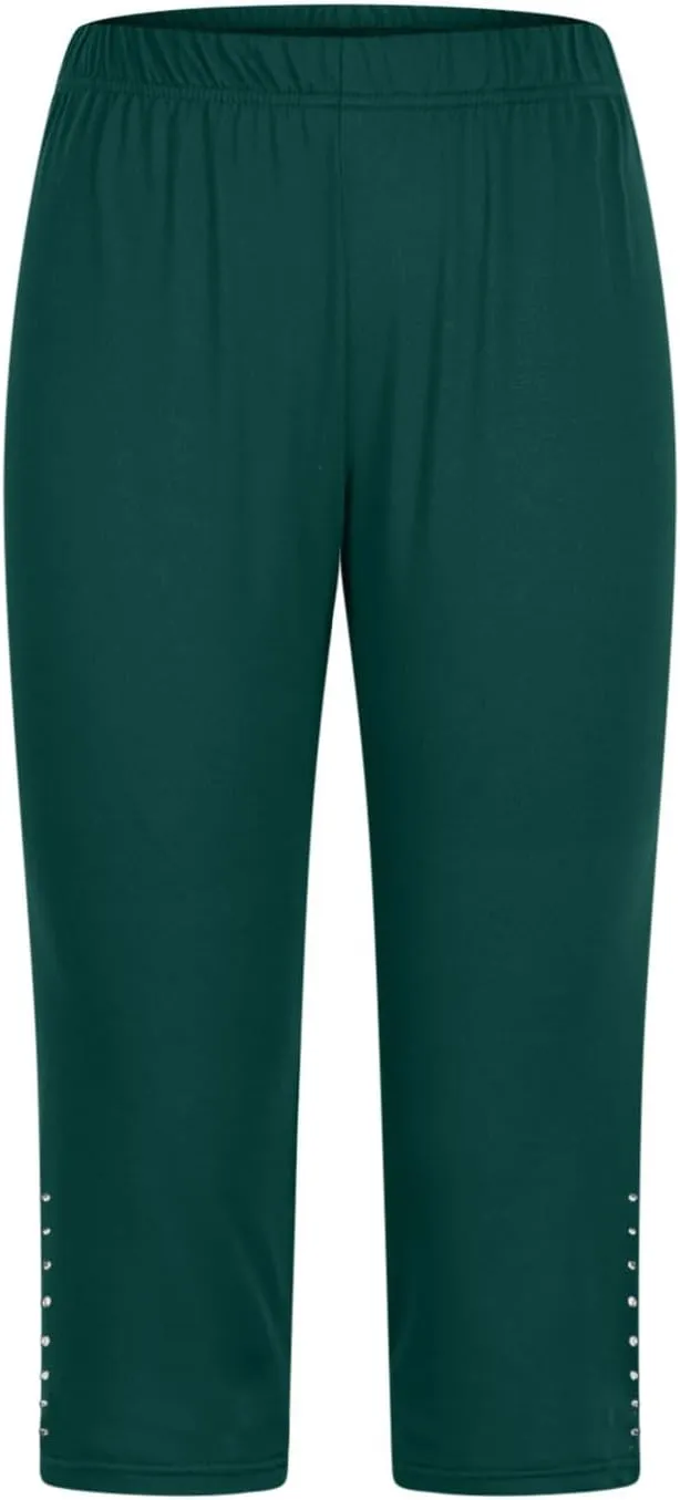 Capri Leggings for Women Rhinestone Cropped Trousers High Waist 3/4 Length Yoga Pants Stretchy Casual Jegging Tights