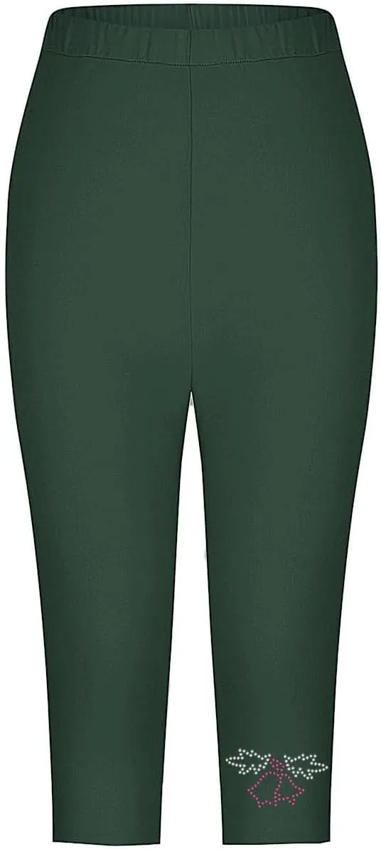 Capri Pants for Women Rhinestone Cropped Trousers Ladies 3/4 Length Leggings Summer Stretch Yoga Pant Bottoms