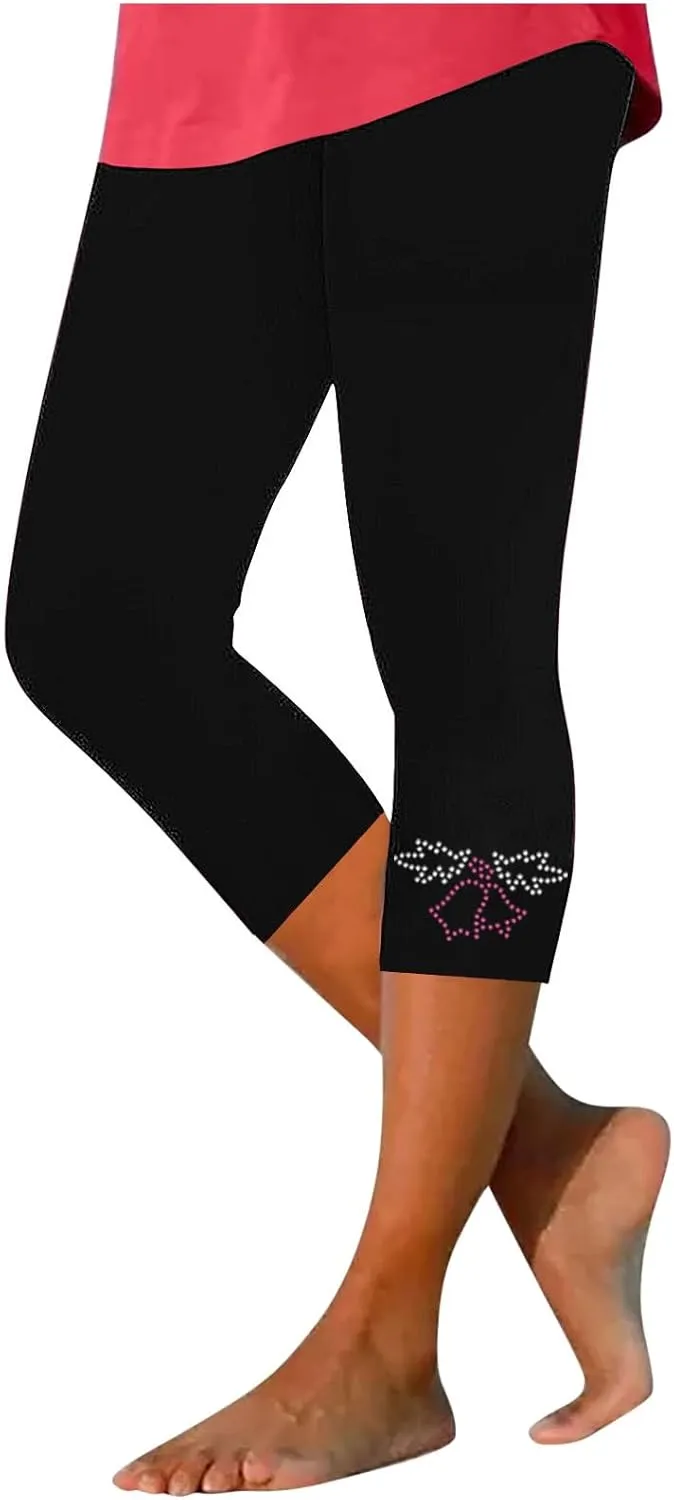 Capri Pants for Women Rhinestone Cropped Trousers Ladies 3/4 Length Leggings Summer Stretch Yoga Pant Bottoms