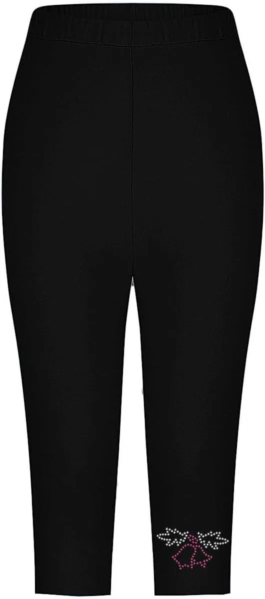 Capri Pants for Women Rhinestone Cropped Trousers Ladies 3/4 Length Leggings Summer Stretch Yoga Pant Bottoms