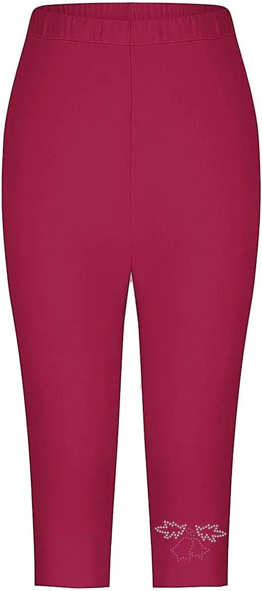 Capri Pants for Women Rhinestone Cropped Trousers Ladies 3/4 Length Leggings Summer Stretch Yoga Pant Bottoms