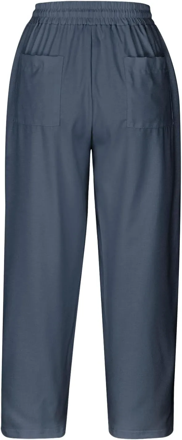 Capri Trousers Women's 3/4 Length Cropped Pants Yoga Pant Drawstring Jogging Bottoms High Waist Cropped Trouser