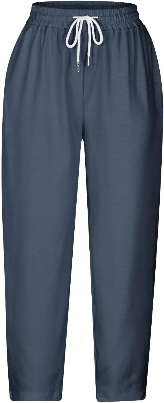 Capri Trousers Women's 3/4 Length Cropped Pants Yoga Pant Drawstring Jogging Bottoms High Waist Cropped Trouser