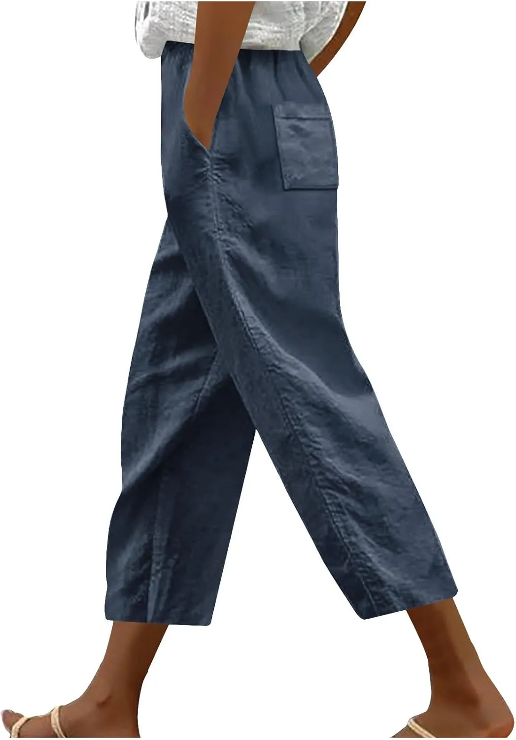 Capri Trousers Women's 3/4 Length Cropped Pants Yoga Pant Drawstring Jogging Bottoms High Waist Cropped Trouser