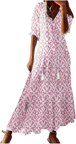 Casual Dresses for Women 2024 Short Sleeve Swiss Dot Maxi Dress Summer Fashion Short Sleeve Tiered Ruffle Long Dress