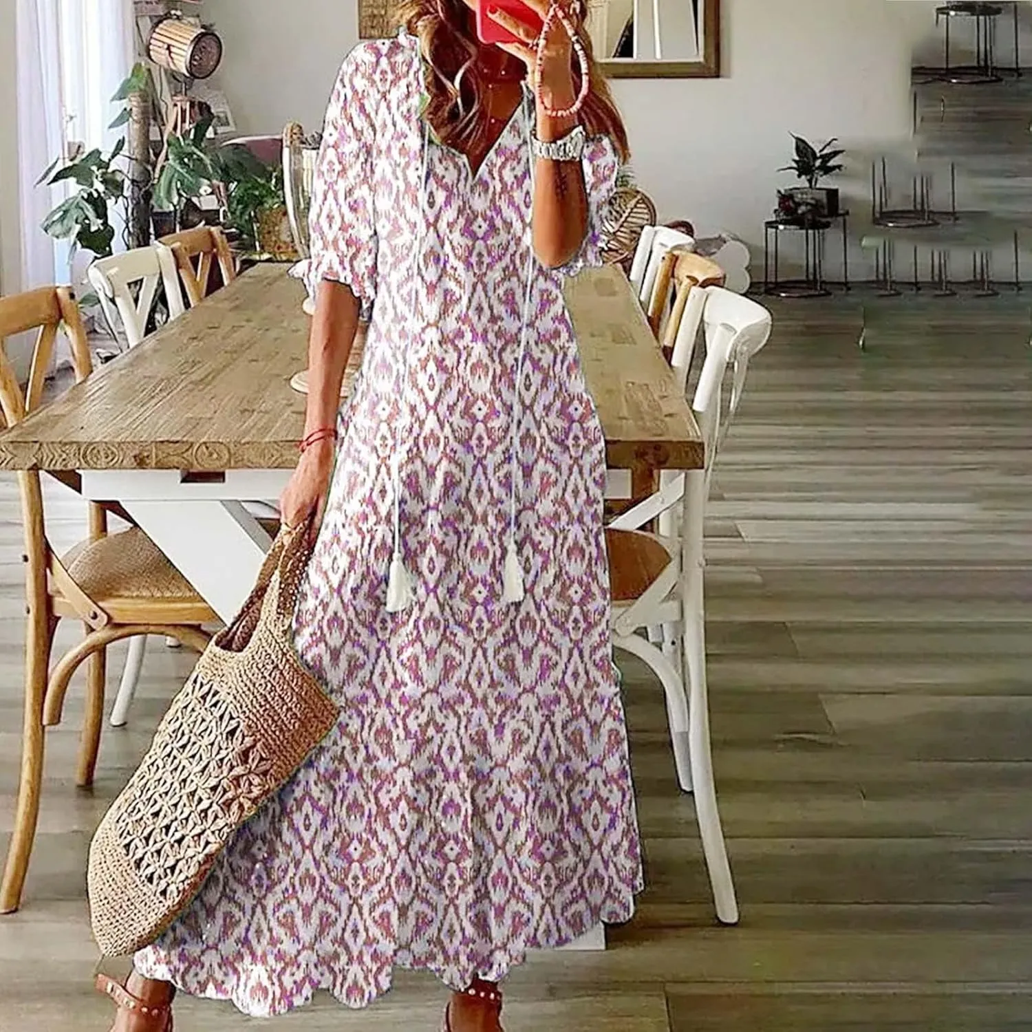 Casual Dresses for Women 2024 Short Sleeve Swiss Dot Maxi Dress Summer Fashion Short Sleeve Tiered Ruffle Long Dress