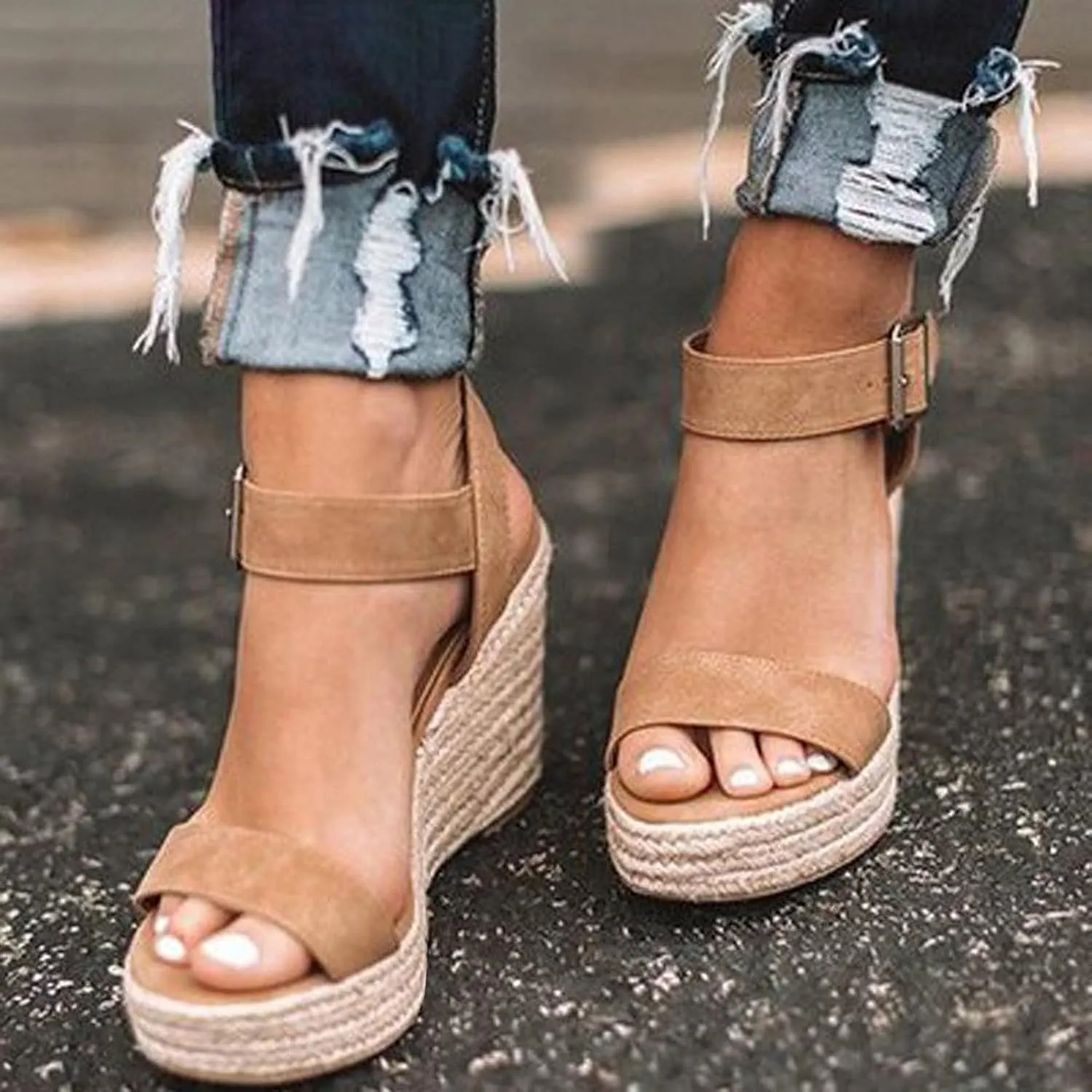 Cathalem Wedge Sandals for Women,Espadrille Sandals Women Dressy Summer Platform Ankle Buckle Sandals Summer Beach Sandals